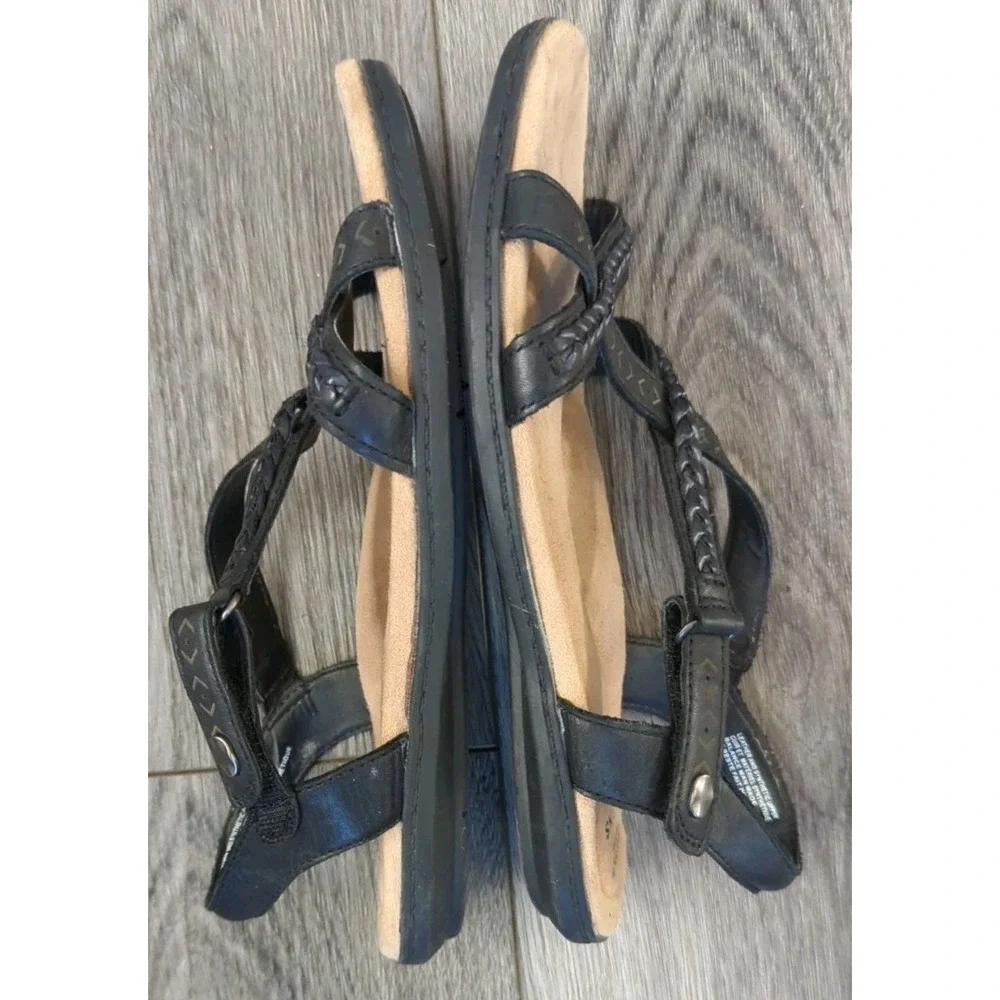 Earth Origins 6W‎ Belle Bentley Strappy Adjustable Sandals Black Leather Comfy